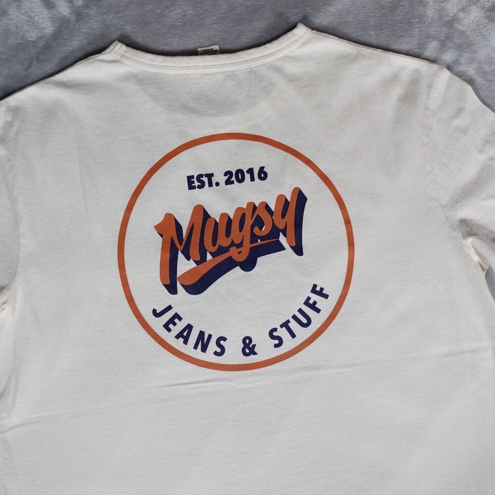 Mugsy Jeans And Stuff Graphic Crewneck T Shirt Mens Large Beige